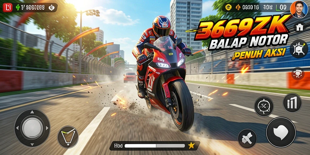 Screenshot gameplay 369ZK menampilkan balap motor seru di berbagai trek.