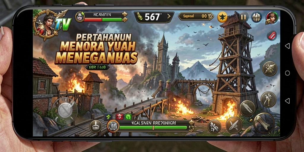 Screenshot utama 567TV menampilkan aksi mendebarkan dalam gameplay Tower Defense.