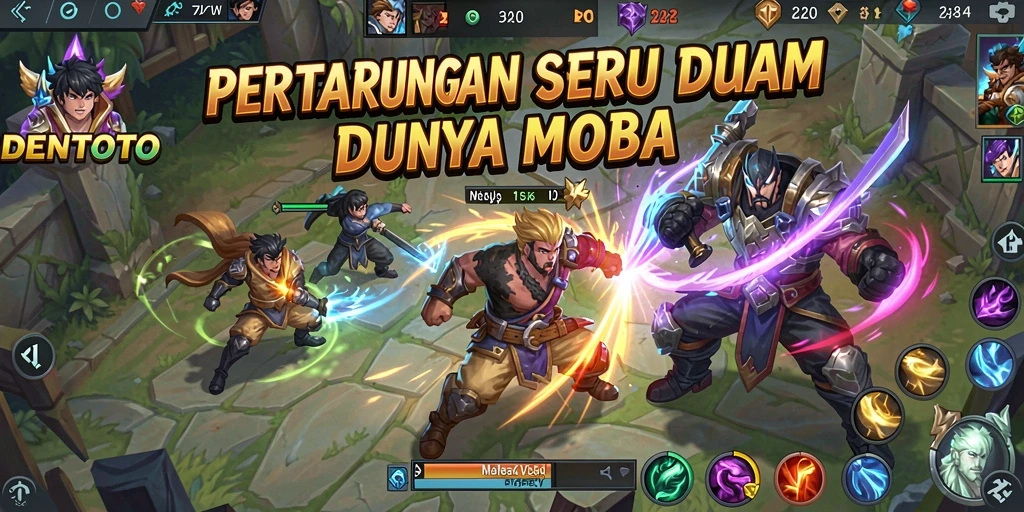 Screenshot gameplay DENTOTO menampilkan aksi seru dalam pertarungan MOBA.