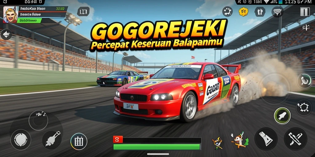 Tampilan gameplay GOGOREJEKI dengan aksi balapan yang seru.