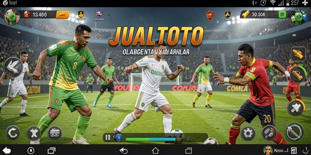 Screenshot gameplay JUALTOTO menunjukkan pertandingan olahraga yang mendebarkan.