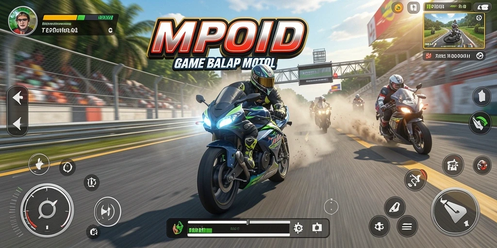 Screenshot gameplay MPOID yang menampilkan aksi balap motor yang intens.