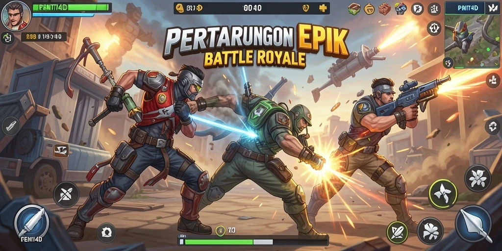 Screenshot PENITI4D menampilkan aksi Battle Royale yang mendebarkan.