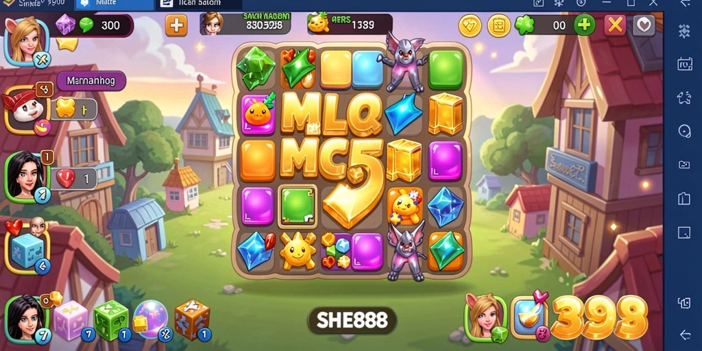 Screenshot menampilkan gameplay seru di SHE888, permainan Match-3 yang menarik.