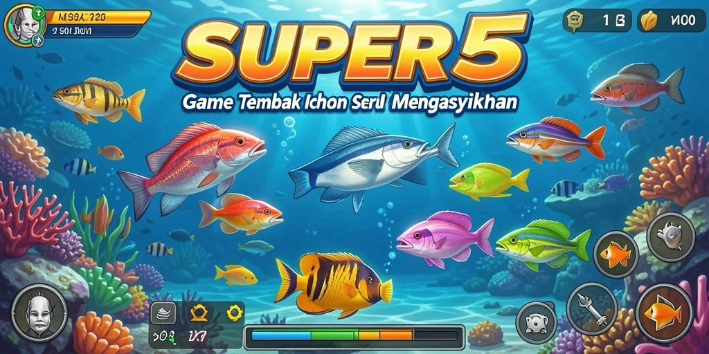 Gameplay seru dalam SUPER5 saat menangkap ikan.