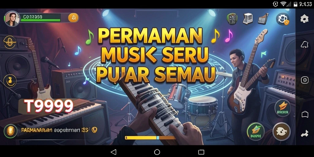 Tampilan gameplay T9999 yang menarik dengan berbagai lagu musik.