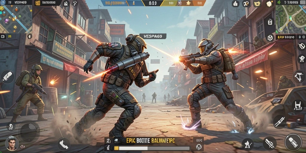 Gameplay Battle Royale yang penuh aksi dan strategi di VESPA69.